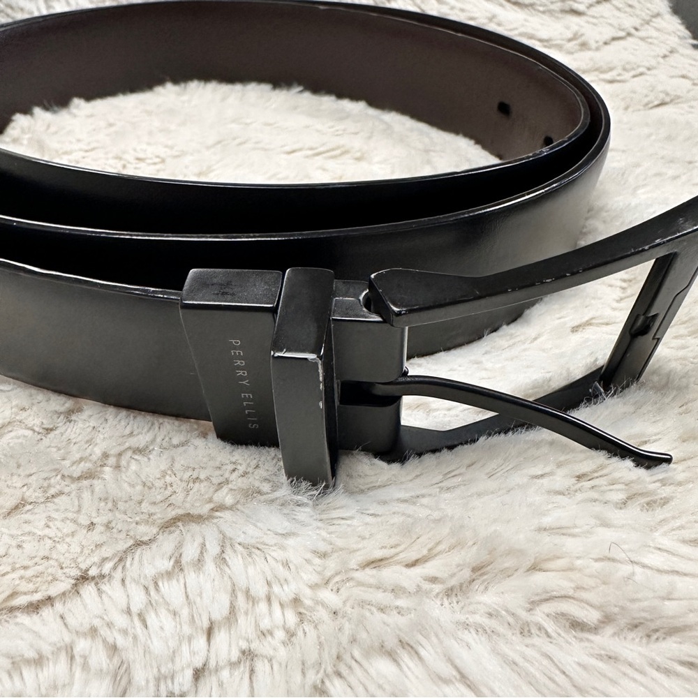 Perry Ellis Men's Black Bonded Leather Elegant Belt, 1.25" wide XL